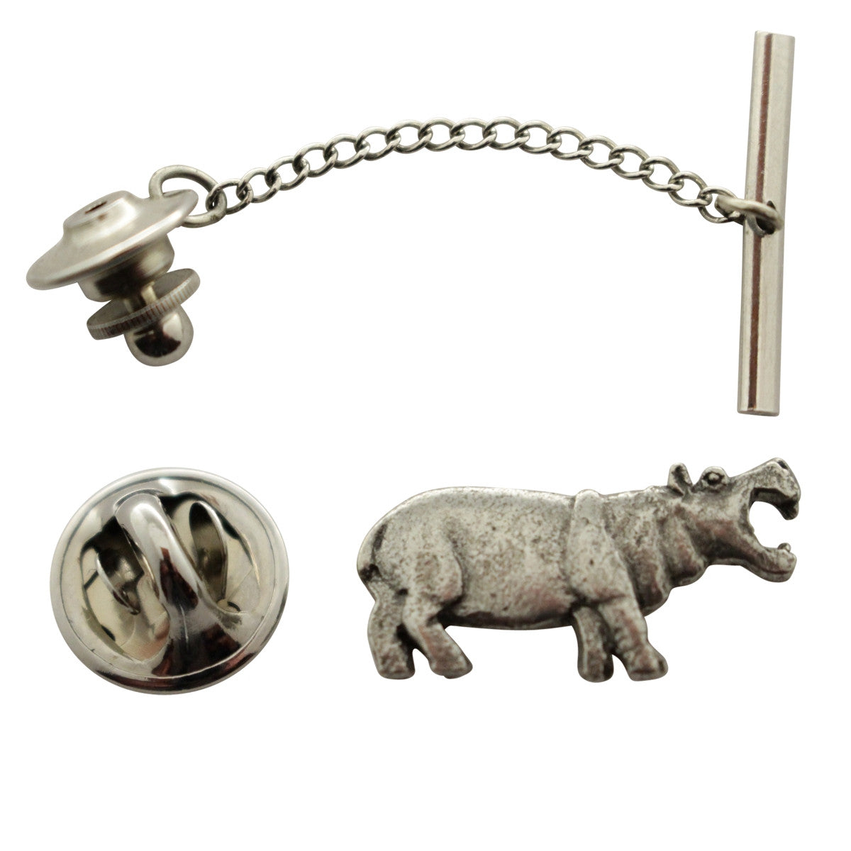 Hippopotamus or Hippo Tie Tack ~ Antiqued Pewter ~ Tie Tack or Pin ~ Sarah's Treats & Treasures